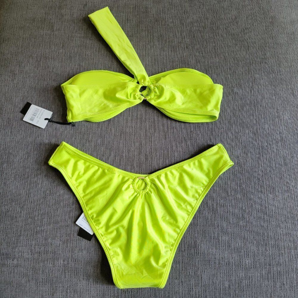 Kendall & Kylie Women Lime Green Ring Bandeau Swim Top & Bottom 2 Piece Xlarge